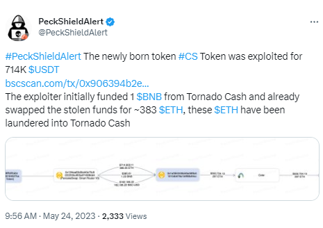 派盾：CS Token遭黑客攻击，71.4万枚USDT被盗