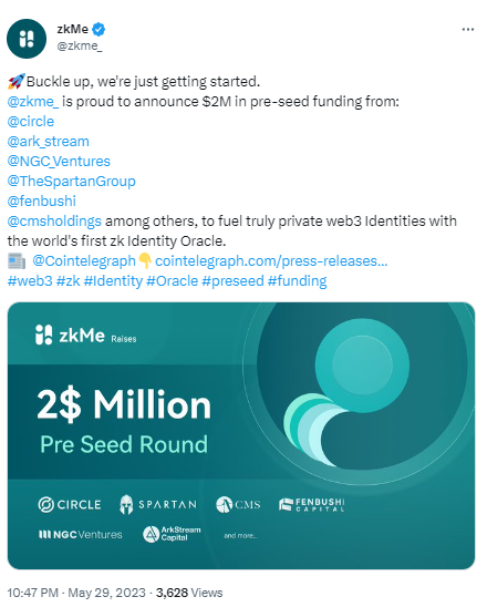 Web3憑證網絡zkMe完成200萬美元Pre-Seed輪融資，Circle Venture等參投