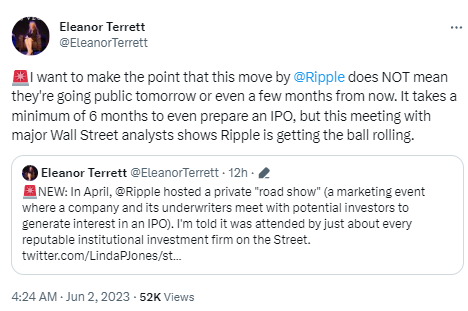 福克斯记者：Ripple已于4月份举办IPO路演，并吸引多家华尔街机构参与
