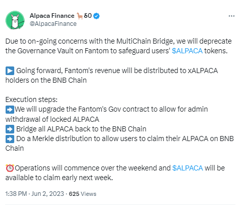 杠杆挖矿平台Alpaca Finance将停用Fantom上的治理金库