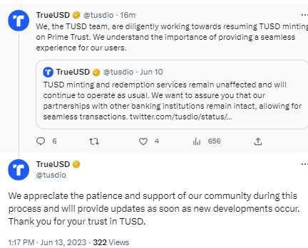 TrueUSD：正努力恢复Prime Trust上的TUSD铸币