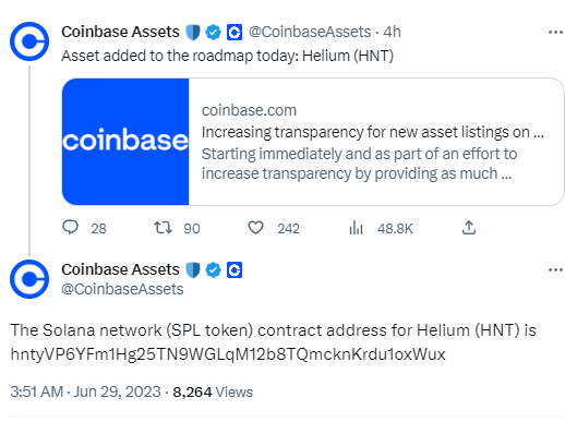 Coinbase将Helium (HNT)列入上币路线图