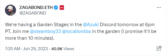 Azuki拟于明日在Discord中举办AMA活动,三联创将参加