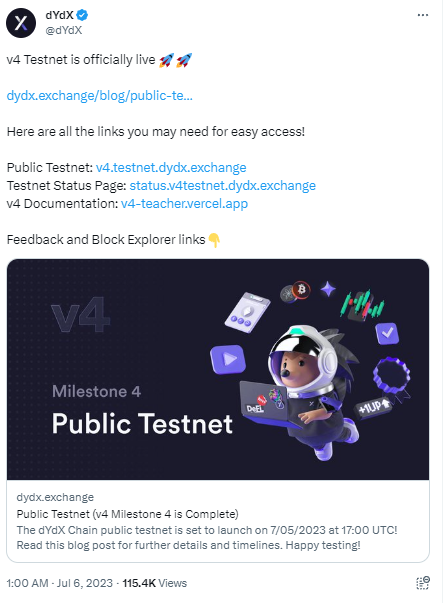 dYdX v4测试网已正式上线