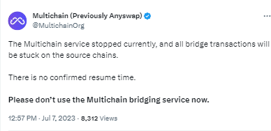 Multichain：橋接服務已停止，恢復時間未定