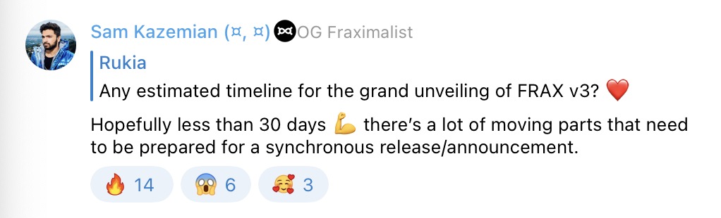 Frax Finance創始人：Frax V3版本預計30天內上線