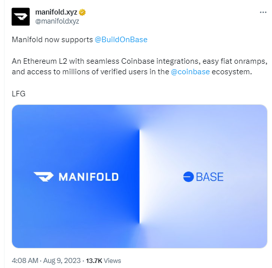 NFT铸造平台Manifold新增支持Base网络