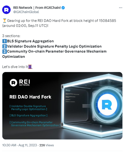 REI Network预计将于9月11日对REI DAO进行硬分叉升级