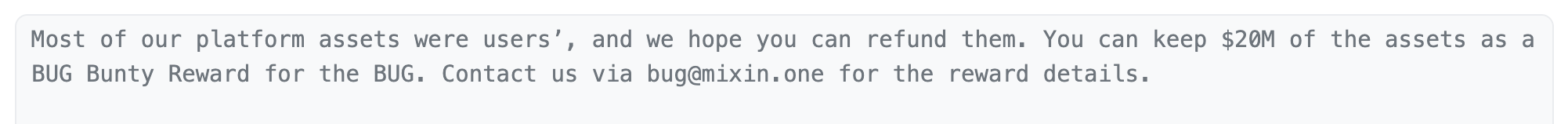 Mixin：願提供2000萬美元作為漏洞賞金，只要駭客退還被盜資產