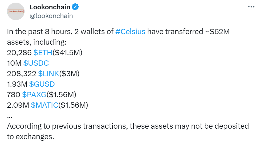 PeckShield：Celsius Network地址转出5340万美元的加密货币