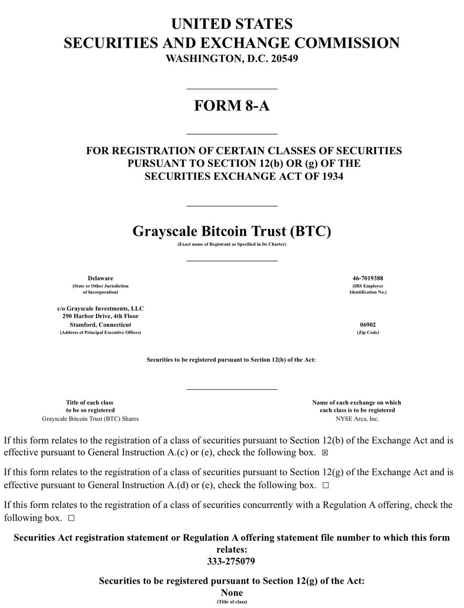 Grayscale向SEC提交比特幣現貨ETF註冊申請