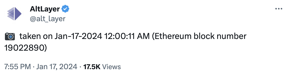 AltLayer：快照已於今日凌晨拍攝
