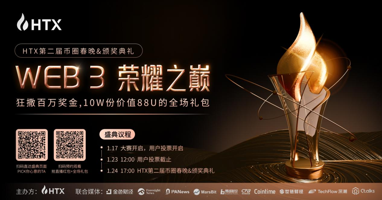 火币HTX“Web3荣耀之巅”2024年度颁奖典礼将于1月24日进行