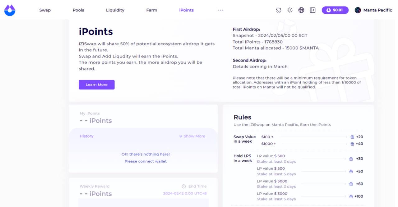 iZUMi Finance iPoints 積分系統支援 Manta Network，用戶可獲得 MANTA 代幣獎勵