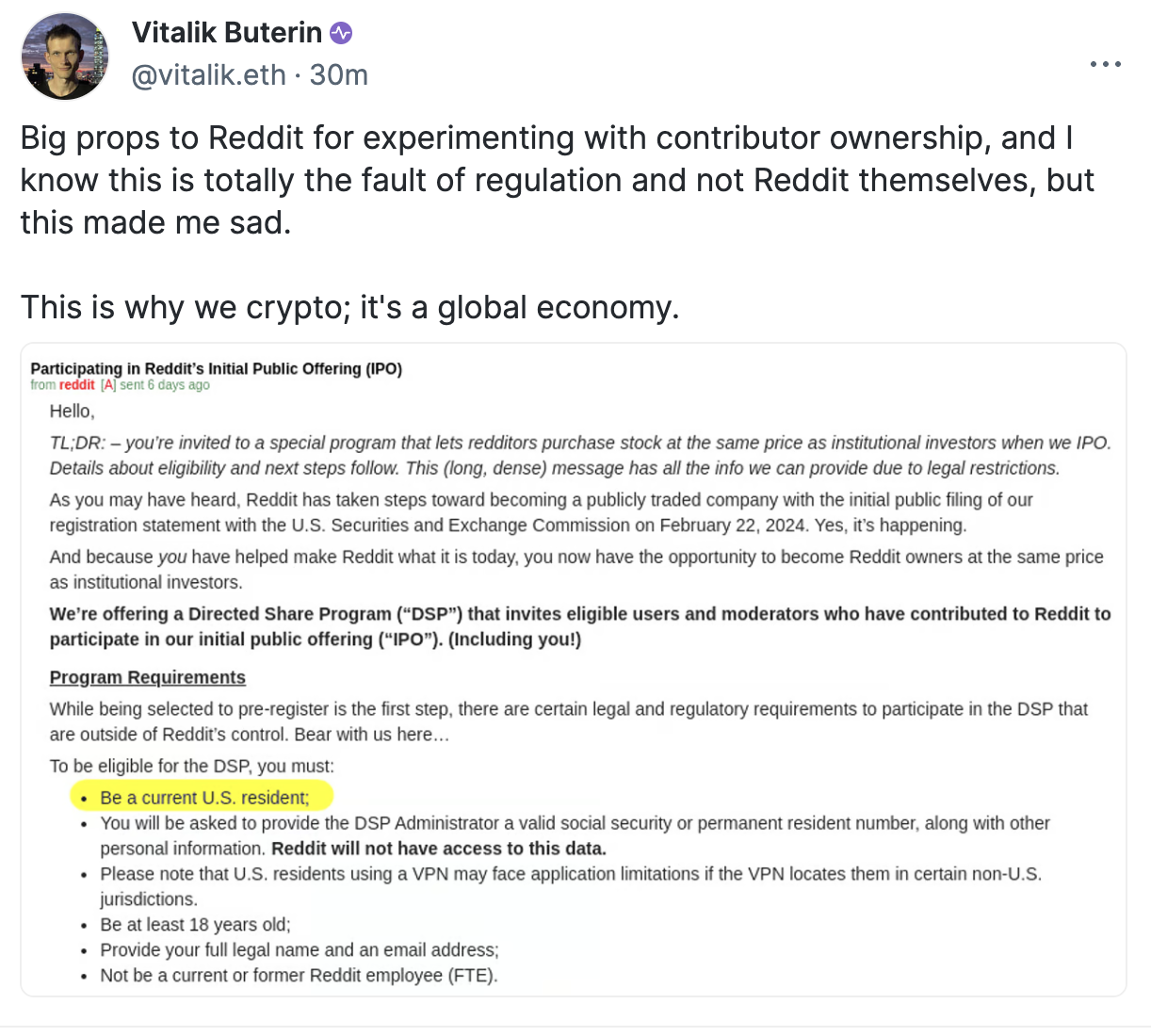 Vitalik：強烈支持Reddit嘗試貢獻者所有權