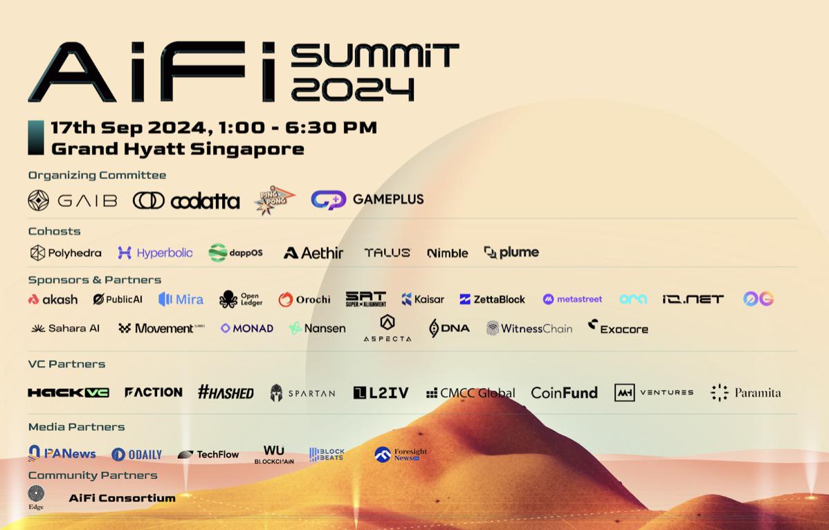 相约 TOKEN2049，在 “AiFi Summit 2024”与 GAIB、Codatta、PingPong、GamePlus 等众多项目共探 AiFi 的未来！