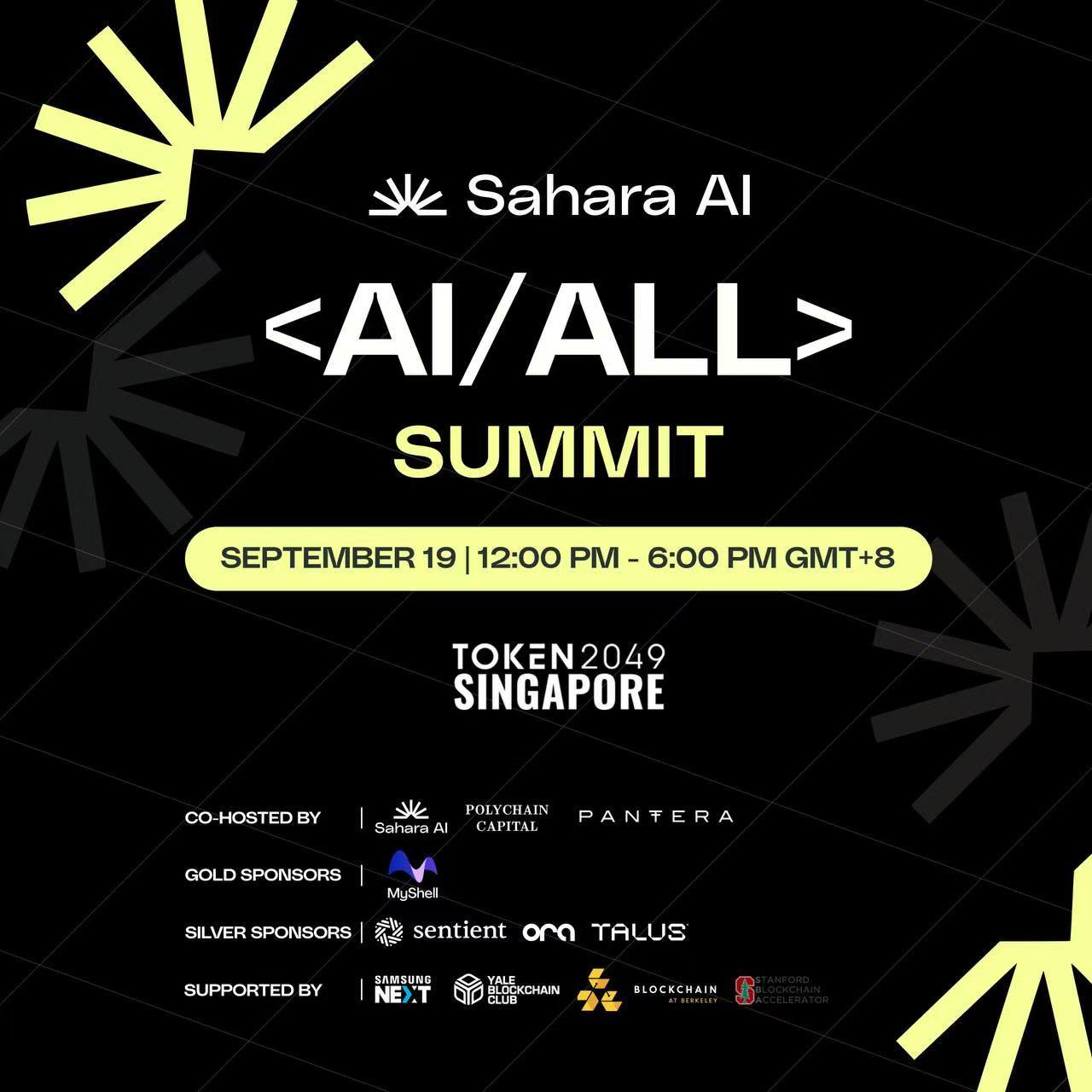 Sahara AI將於9月19日舉辦「<AI/ALL> Summit Singapore」高峰會，Binance Labs等出席