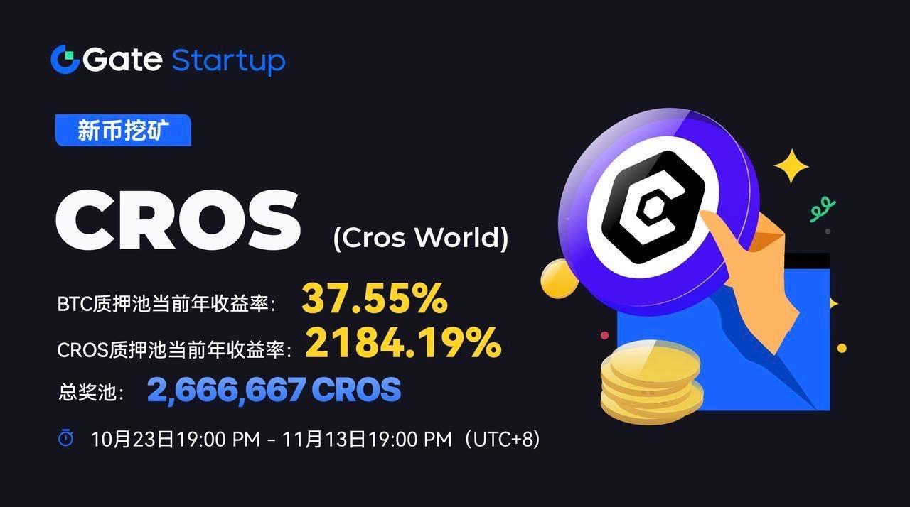 Gate.io Startup新币挖矿上线CROS挖矿，质押BTC可享高达37.55%预期年化收益