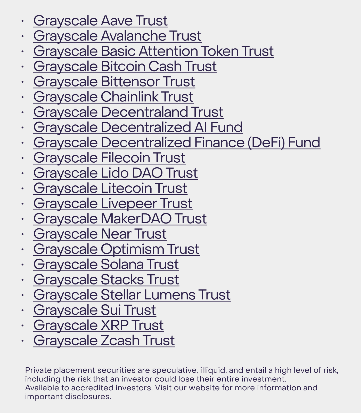 灰度宣布已开放22个加密货币信托产品私募认购