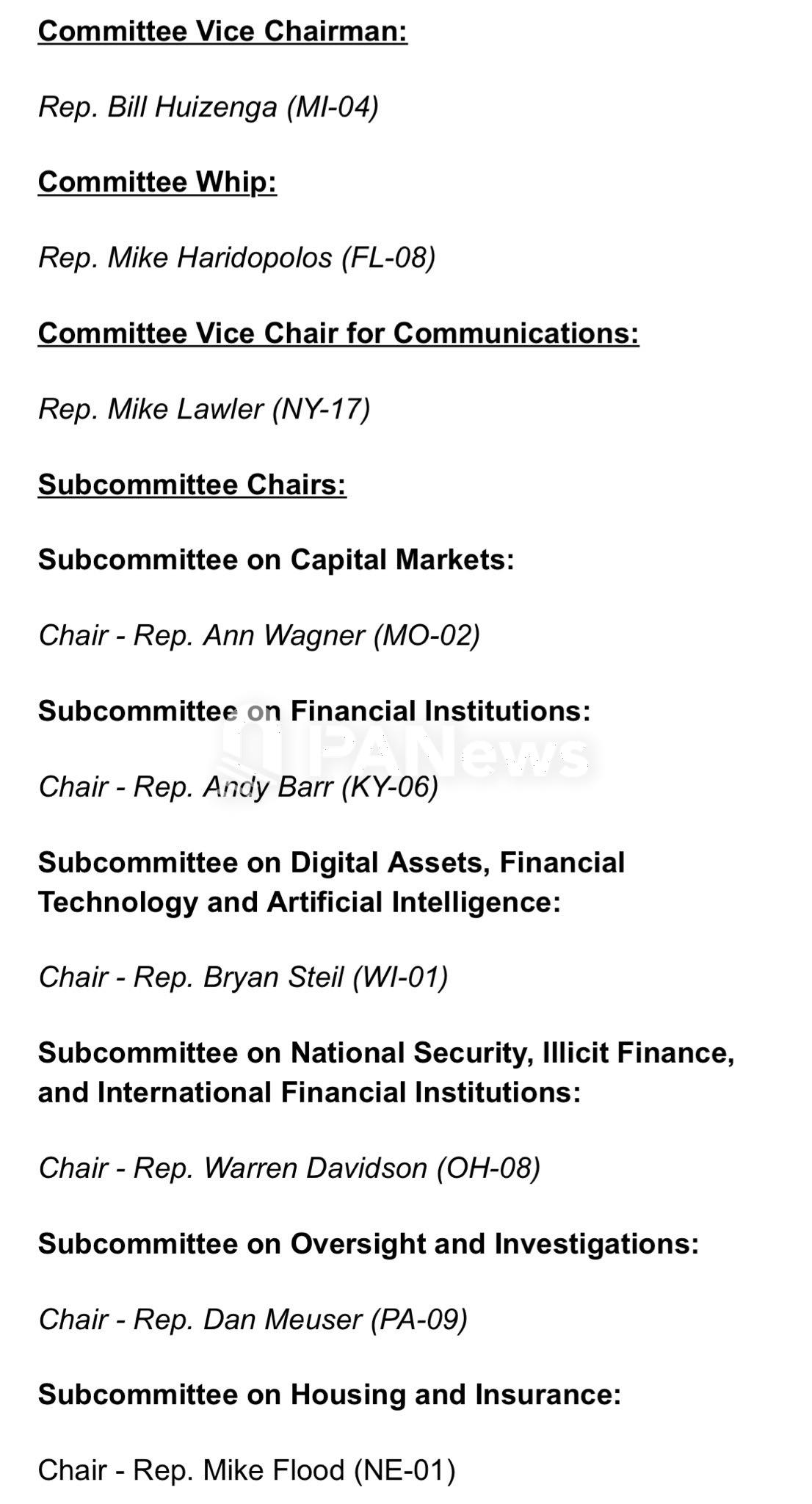 U.S. House Financial Services Committee Appoints Bryan Steil as Digital Assets Subcommittee Chair