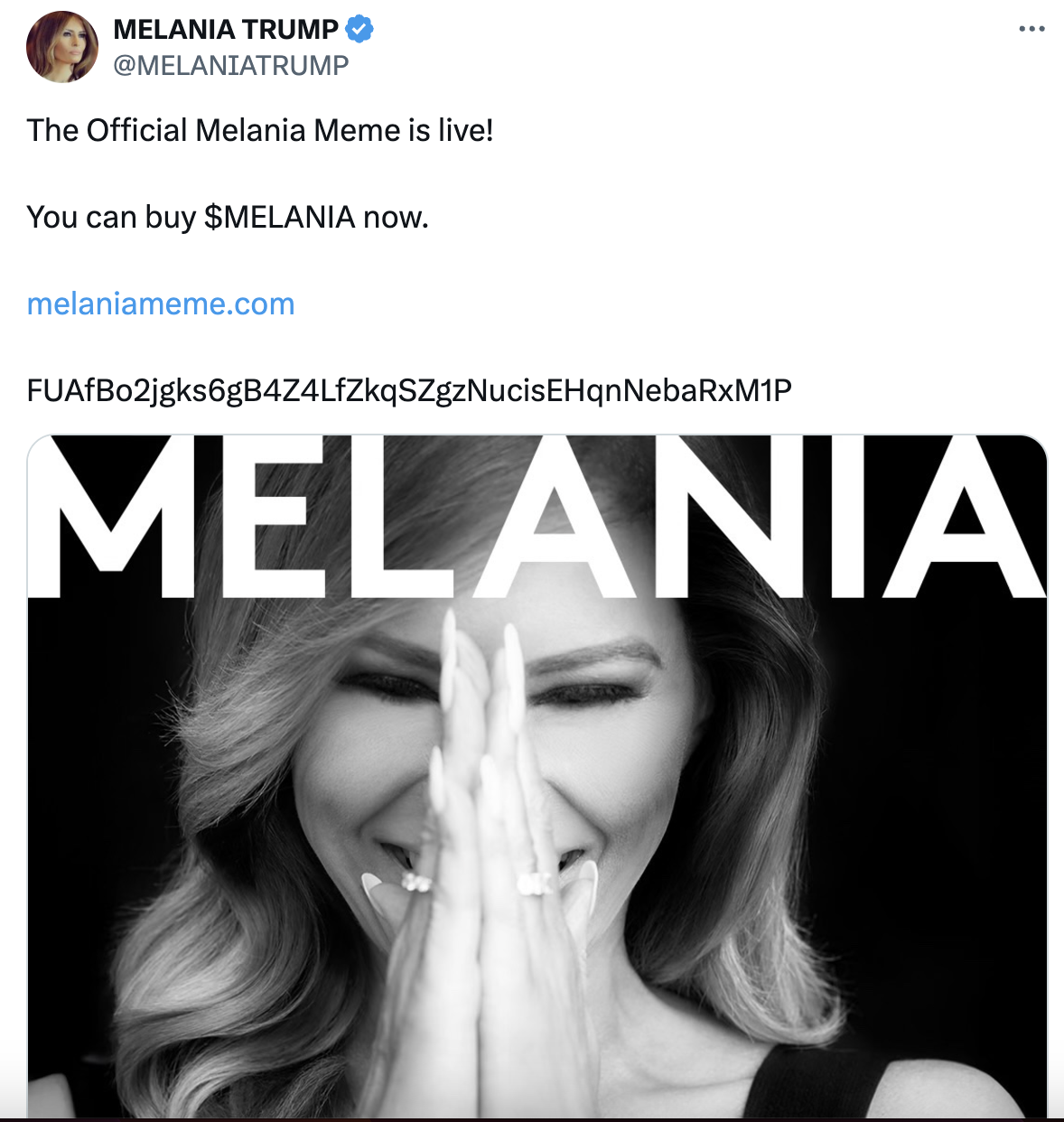 特朗普家族再整活！“第一夫人币”MELANIA市值短时破百亿，多个代币细节惹市场争议