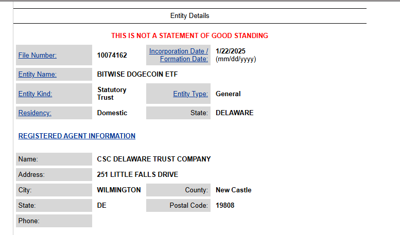 Bitwise向美國特拉華州申請注冊狗狗幣相關ETF