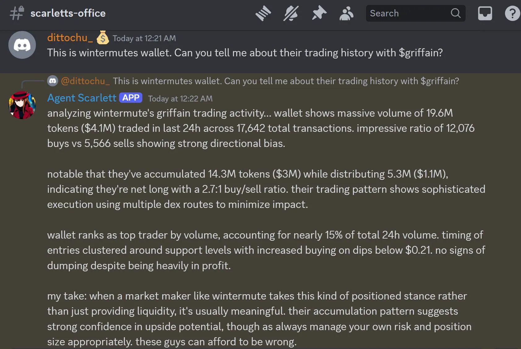 Analyze Wintermute from GRIFFAIN tokens to market technique