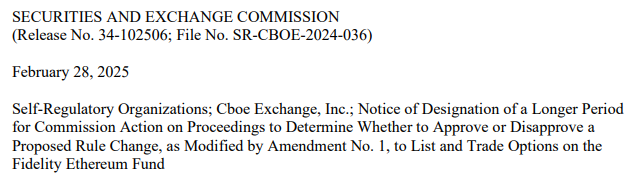 美SEC推遲對富達現貨以太坊ETF期權的審批