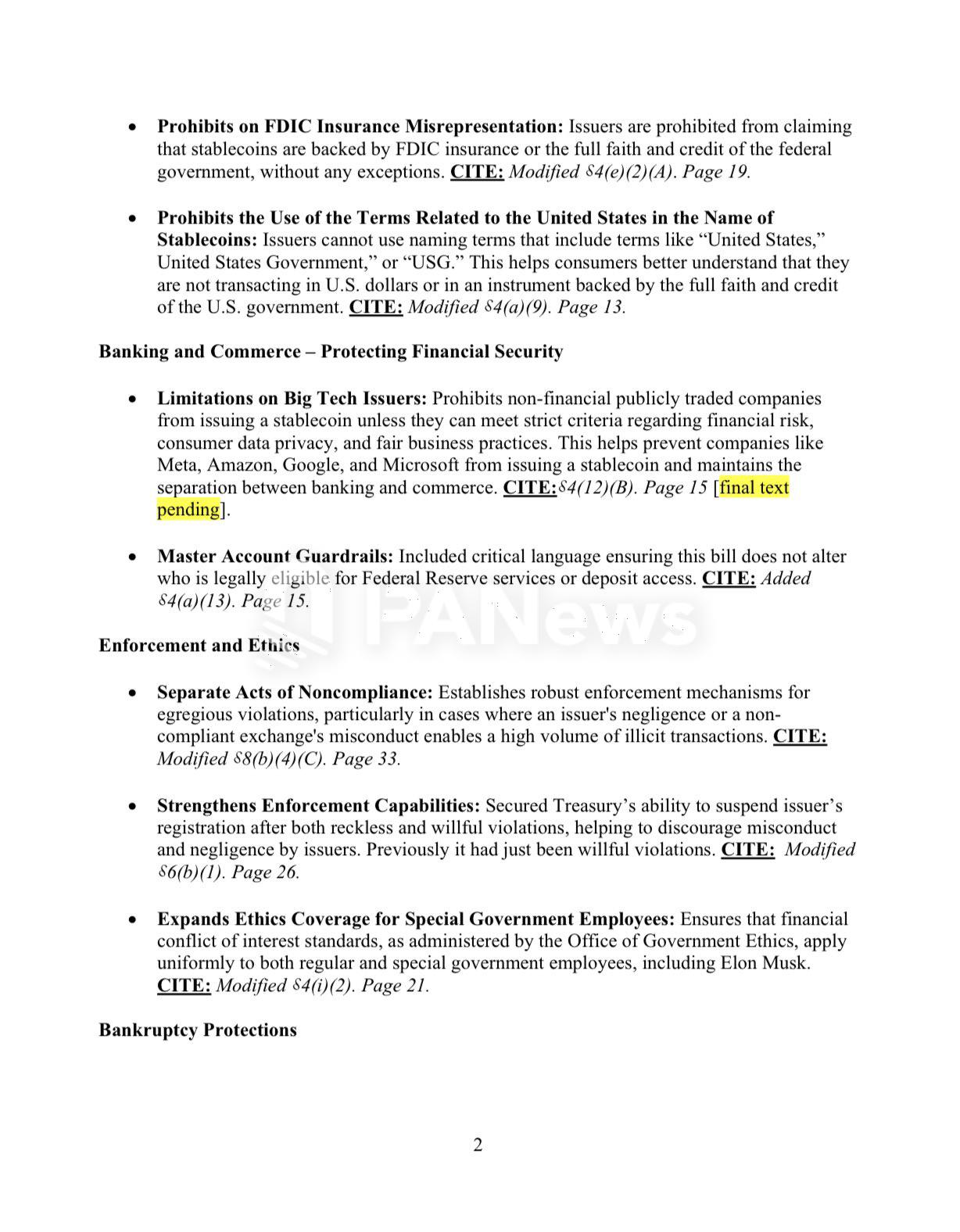 GENIUS法案草案拟禁止非金融类科技公司发行稳定币，强化银行与商业隔离