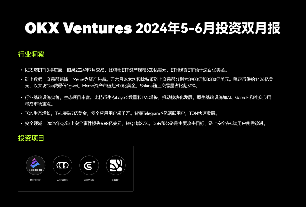 OKX Ventures 2024年5~6月投资双月报：多领域稳中向好，对市场前景保持乐观