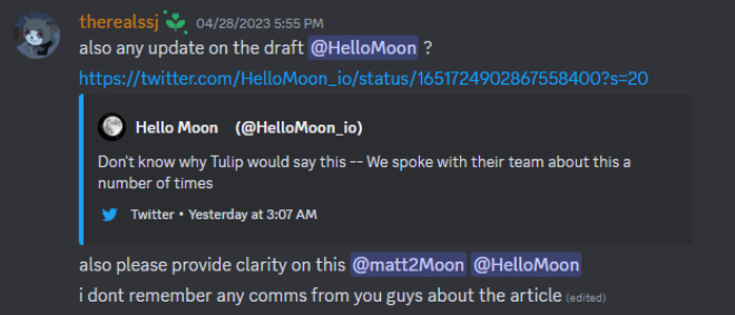 深入了解Tulip：關於HelloMoon的回應