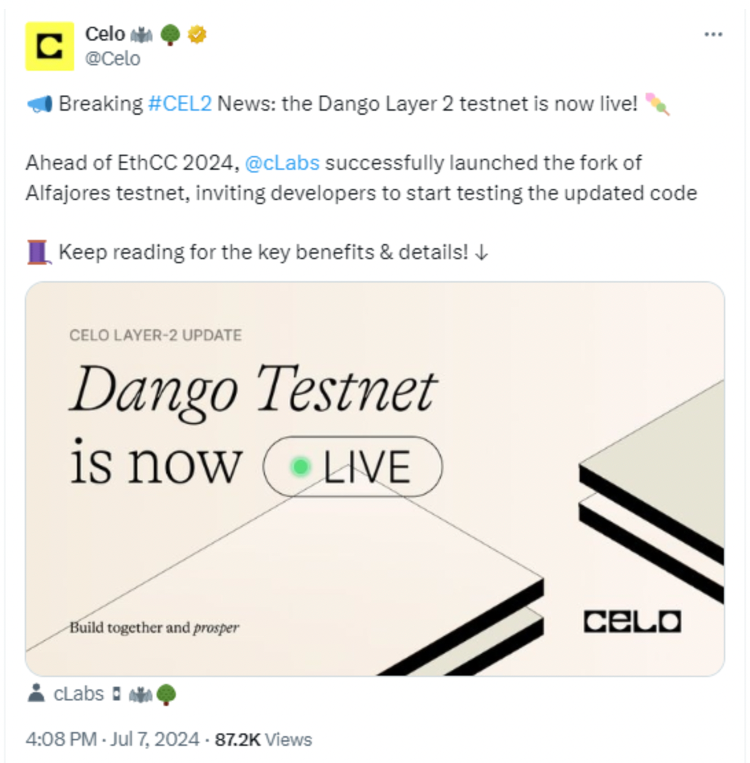 二层测试网Dango上线，Celo大利好？