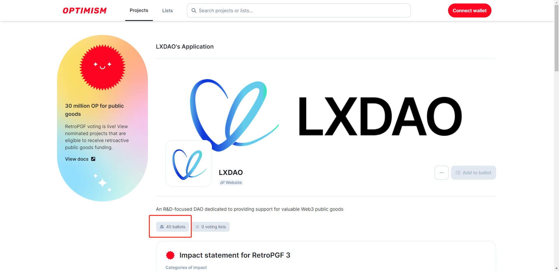 Optimism RetroPGF#3 投票已结束，LXDAO 2 个项目成功入选