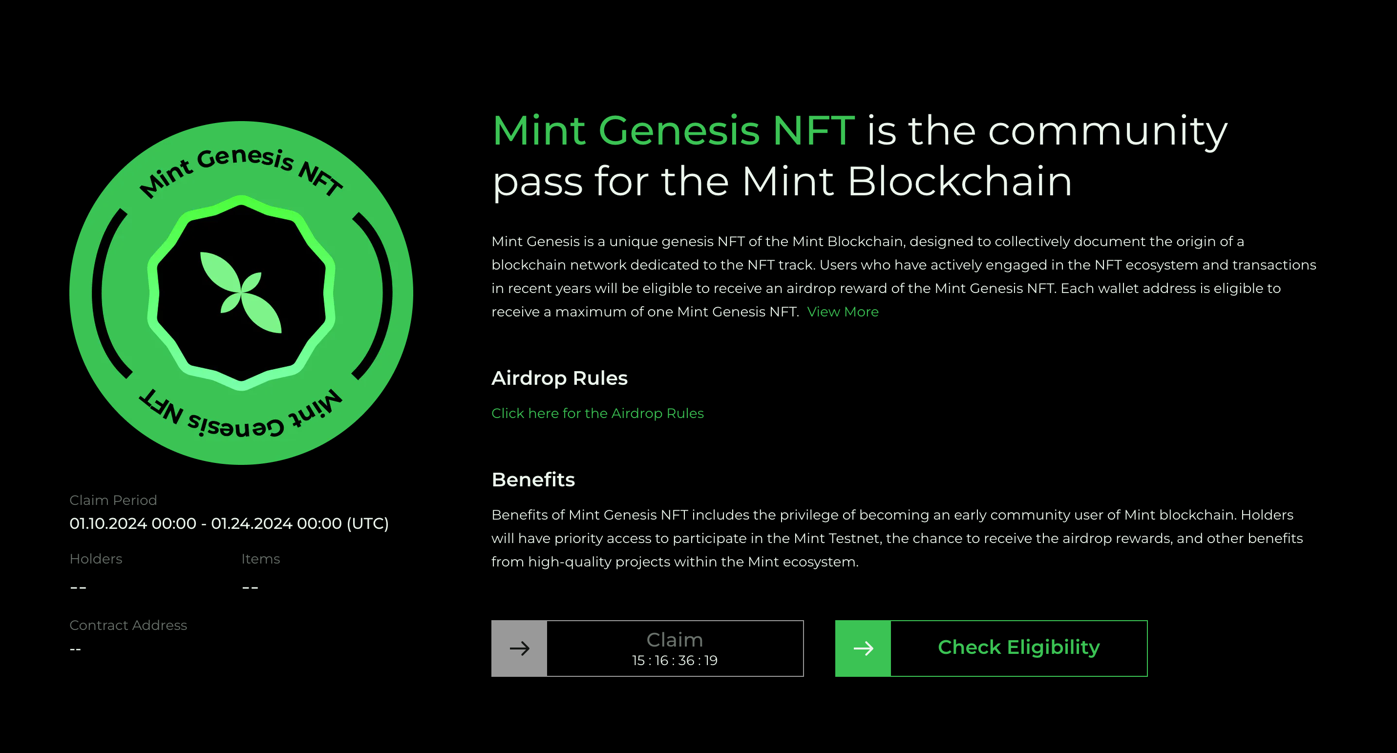 空投 | Mint Blockchain 将于 2024 年 1 月 10 号启动 Mint Genesis NFT 空