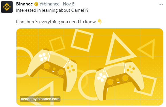 币安推文开始聚焦GameFi，新的机遇在酝酿？