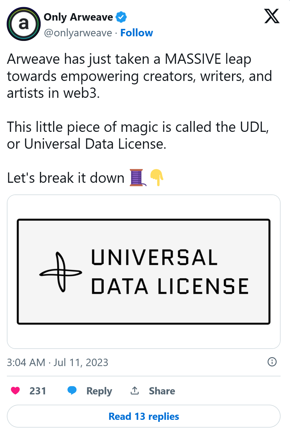 Arweave 的通用数据许可证(Universal Data License简称 UDL)-Web3 内容创作的未来