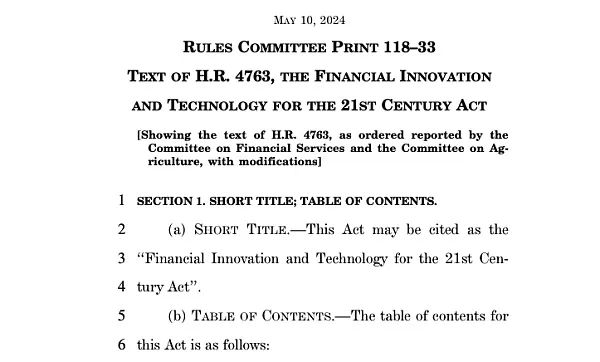 5分钟速览美国最新加密法案FIT21主要内容