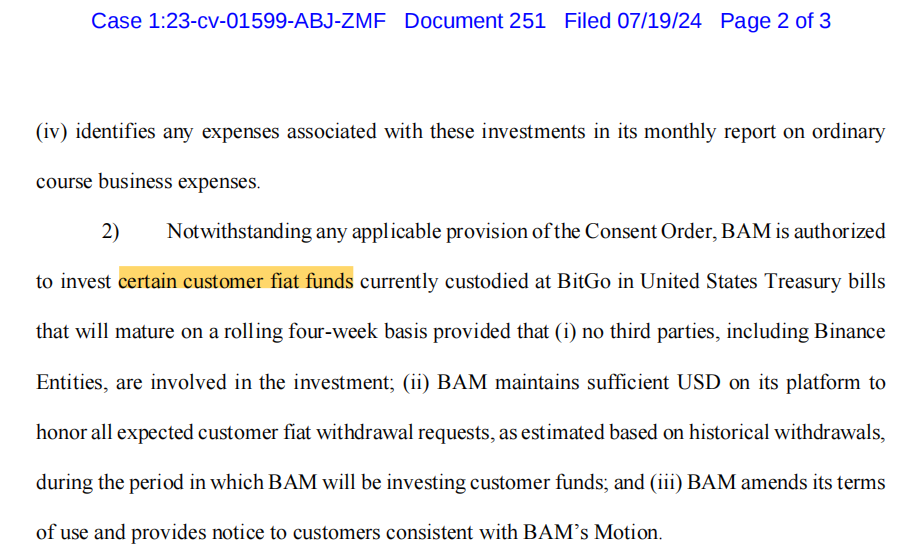 币安子公司BAM获法院批准，允许将客户法定资金投资美国国债意味着什么？