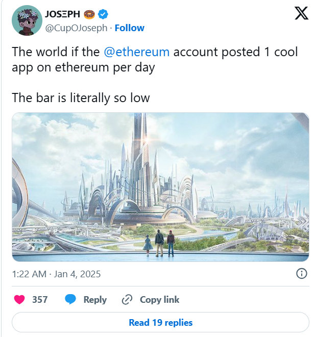 After years of silence, Ethereums official social account finally spoke