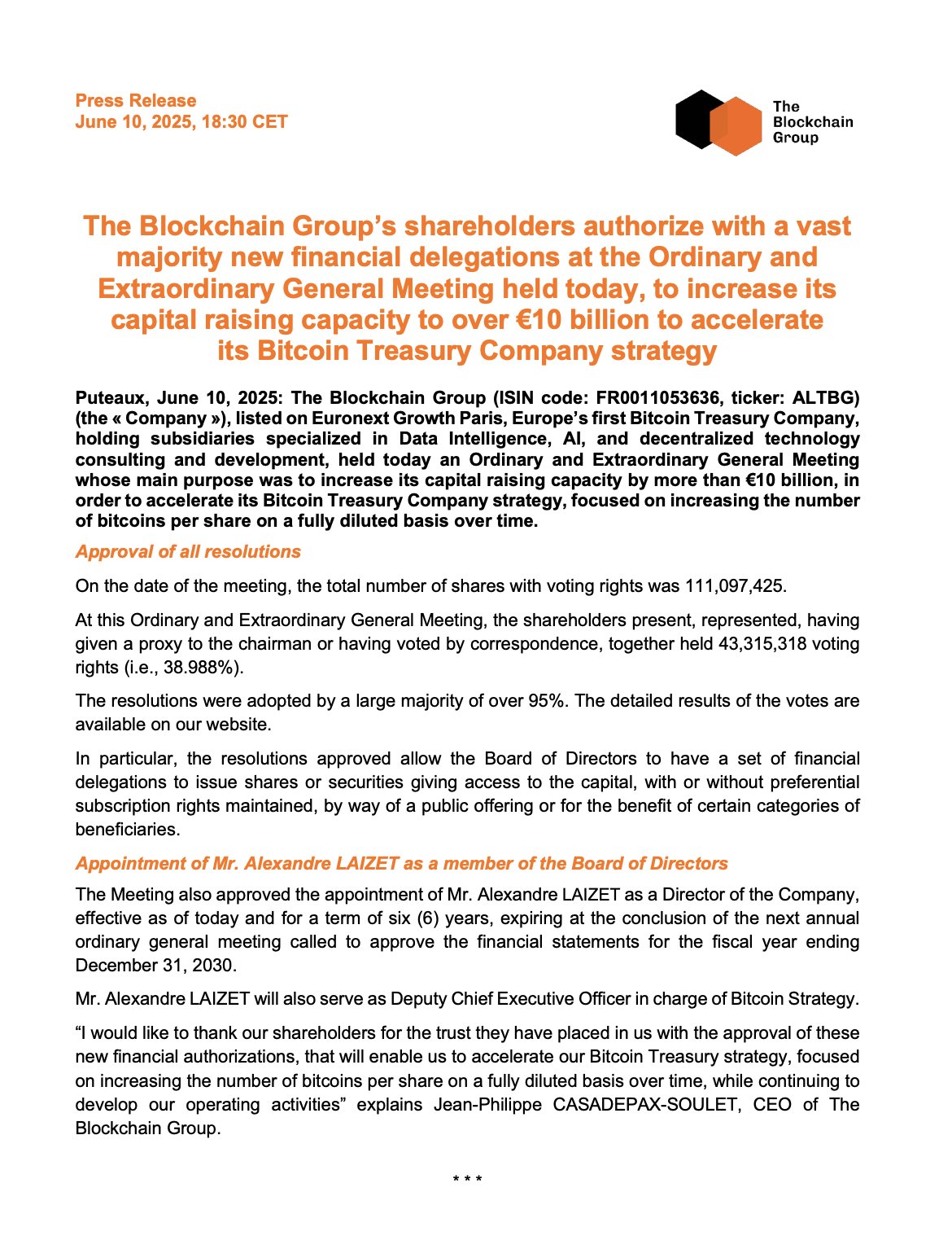 法国版微策略？The Blockchain Group豪言壮志要筹资百亿欧元成立比特币财库