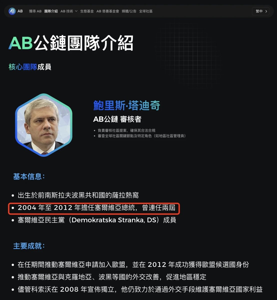 塞尔维亚前总统加盟，AB会成为币安Alpha下一个ZKJ吗？